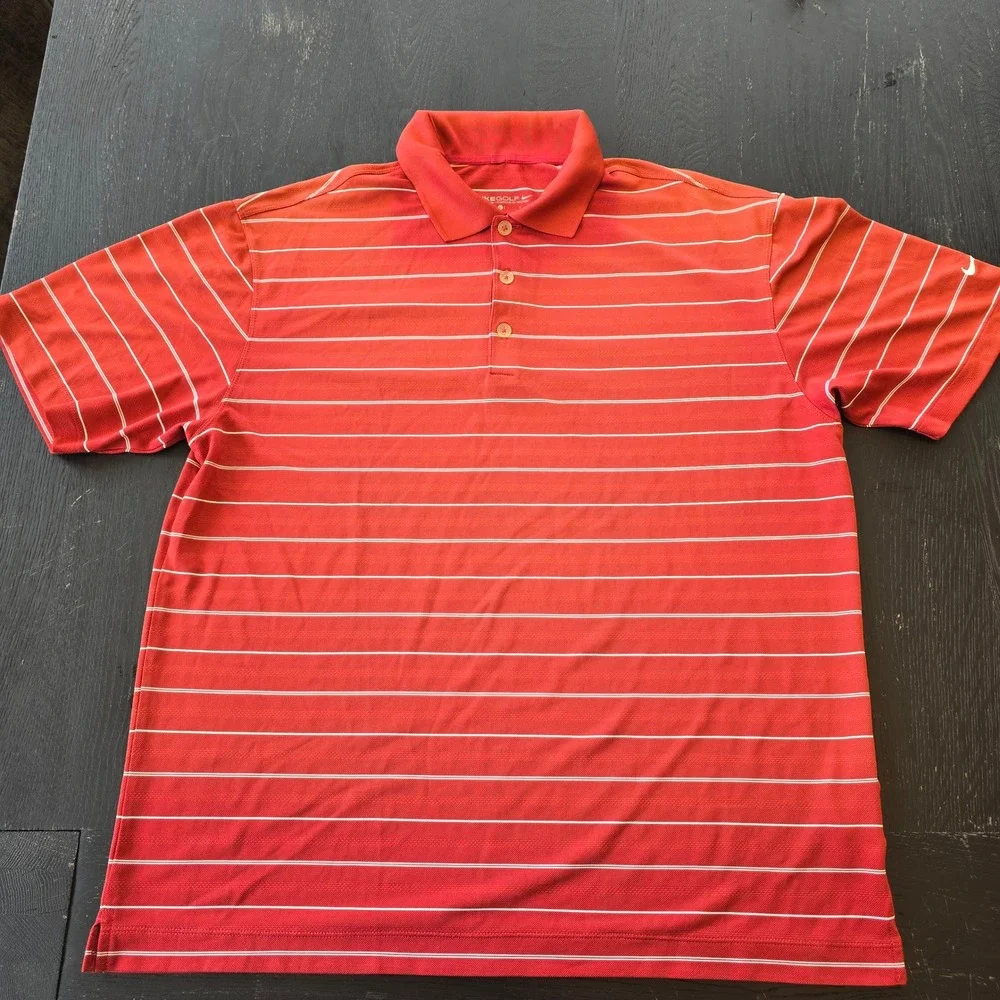 Lot of 2 Nike Golf Dri-Fit Polo Shirts Mens Large Red Blue‎ Striped Short Sleeve